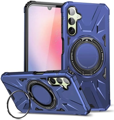 Hoesje Geschikt voor Samsung Galaxy A35 - Back Cover Compatibel met MagSafe - Magnetische Ring Standaard - Blauw
