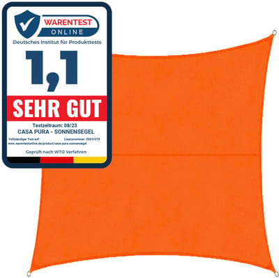 FLOORDIREKT Zonnescherm 3 x 3 m - Oranje - Vierkant - incl. bevestigingsmateriaal - Scheurvast polyesterweefsel - Waterafstotend geïmpregneerd - Zonwering