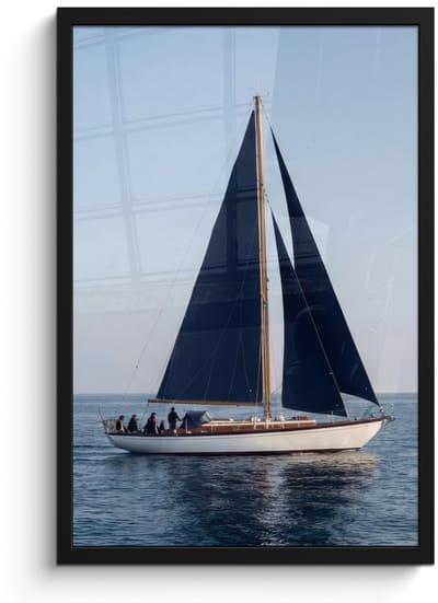 Poster in lijst - Fotolijst 40x60 cm - Posters - Zeilboot - Zee - Blauw - Posterlijst zwart - Decoratie - Wanddecoratie woonkamer - Muurdecoratie slaapkamer