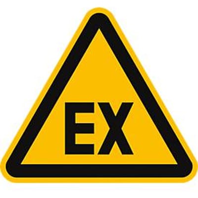 moedel waarschuwingsbord "Waarschuwing voor explosieve atmosfeer", volgens DIN 4844-2 D-W021, zelfklevende folie, lengte zijde 100 mm