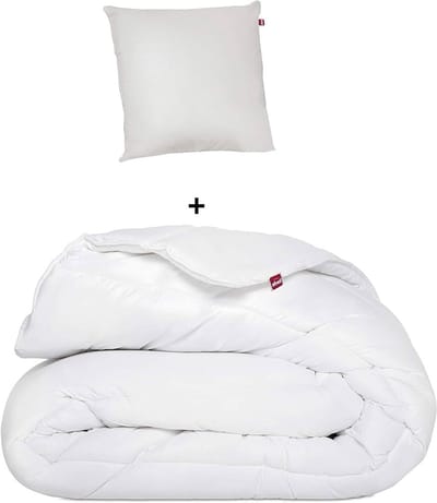 Dailygoods- Dekbed 140 x 200 cm Dubbelzijdig - Kussen 60 x 60 cm - 2-delige Set - Eenpersoonsbed - Wit - Comfortabele Hoofdondersteuning - Beddeken