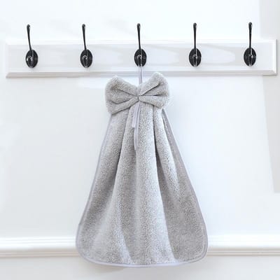 Gant de toilette à rayures avec nœud décoratif, Serviette à main moderne color block pour salle de bain, Décoration de salle de bain à la maison, Rentrée scolaire gris clair