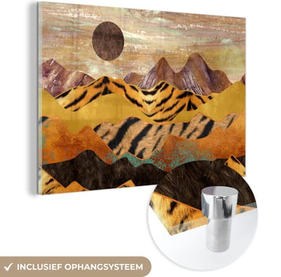 MuchoWow® Glasschilderij 60x40 cm - Schilderij acrylglas - Marmer - Tijgerprint - Goud - Foto op glas - Schilderijen