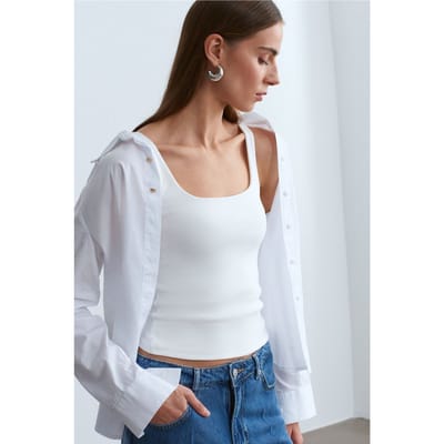Geribbelde vierkante hals mouwloze blouse