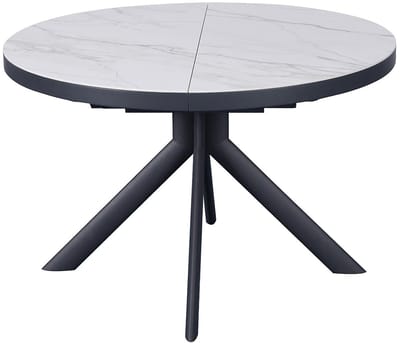 Vente-unique Uitschuifbare eettafel voor 4 tot 6 personen van keramiek, MDF en metaal - Wit en antraciet marmereffect - ZALYRA