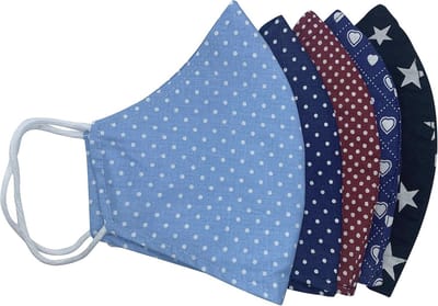 Wasbaar gezichtsmasker van 100% katoen, mond- en neusbescherming, 2-laags, Oeko-Tex Standard 100, Verpakking van 5