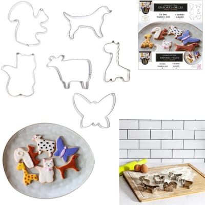 Dieren Koekjesvormen set - 6x - RVS uitsteekvormen - dieren thema - koekjes en marsepein