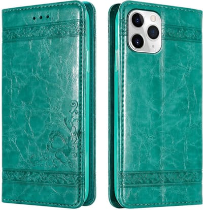 Cadorabo Hoesje geschikt voor Apple iPhone 11 PRO MAX in TURKOOIS met ornamenten - Beschermhoes met magnetische sluiting, standfunctie en kaartvakje Case Cover Etui