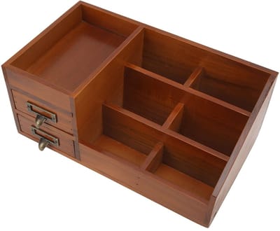 Dailygoods- Bureau-organizer Eco-vriendelijk Hout - 2 Lades - 6 Scheidingswanden - Multifunctioneel - Grote Capaciteit - Retrostijl - Opbergdoos