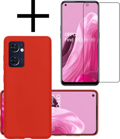 Hoesje - Met Screenprotector - Geschikt voor OPPO Find X5 Lite - Sterk & Shockproof - Back Cover - Siliconen Case - Telefoon Hoes - Rood