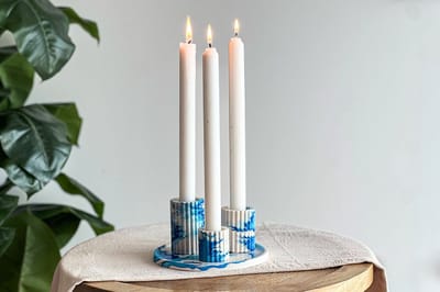 DIY Hobbypakket Giethars ronde dienblad + kaarsenhouders blauw