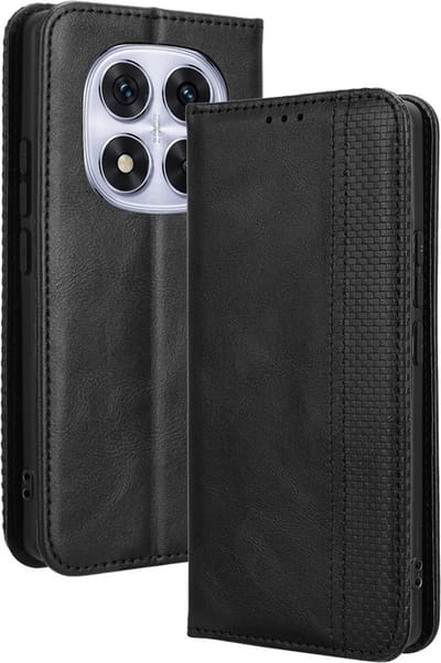 Coverup Hoesje - Geschikt voor Xiaomi Redmi Note 14 Pro 5G / Pro+ / Poco X7 Hoesje - Coverup Vintage Style Book Case - Zwart
