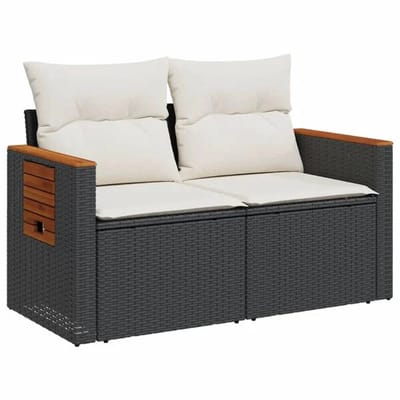 Tuinbank met opbergruimte - Lounge Bank - Buitenbank - Tuinset - Houten Bank - Modulair Bankstel - Balkon Set - Poly rattan - Zwart