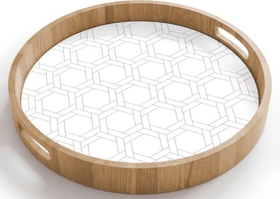 Dienblad rond 40x40 cm - Schootdienblad hout - Grafisch - Patroon - Modern - Borrelplank rechthoek - Plateau houten dienbladen