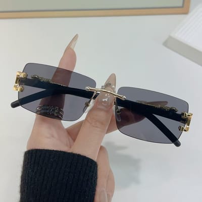 Dernières Lunettes de Soleil sans Monture Bord Découpé Décoratif Léopard Styleable Lunettes de Conduite pour Hommes Lunettes pour Femmes Protection UV400 Gafas De Sol 1PC