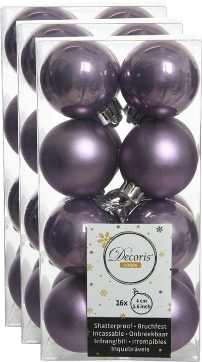 Decoris kleine kerstballen - 48x st - lila paars - 4 cm - kunststof - kerstversiering