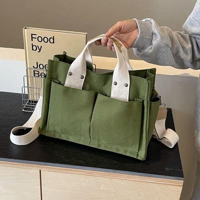 Nouveau Sac Multi-couches Sac en Toile Feuille Extérieure Sac Bandoulière Fermeture Éclair Contrastée Sac Fourre-Tout Sac en Toile Sac Maman beige