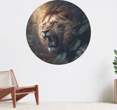 Muurcirkel zelfklevend behang - Leeuw in de jungle - Wanddecoratie - 080cm behangcirkel - Ronde sticker voor aan de muur - Behangsticker verkrijgbaar in verschillende formaten