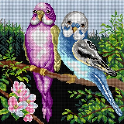 Borduurstramien 3585 - Parkietjes 40x40 cm - (ALLEEN STRAMIEN, GEEN GARENS !!)