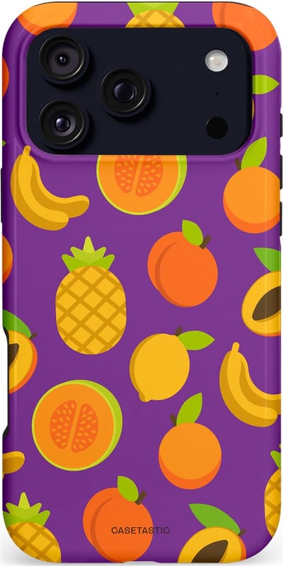 Casetastic hoesje geschikt voor Apple iPhone 17 Pro Max - MagSafe - Dubbellaagse bescherming - Tropisch Fruit Feest - Fashion Case - Lavendel Okergeel Oranje