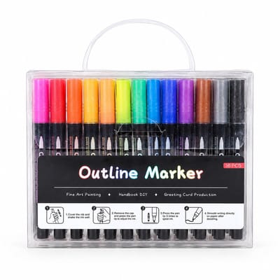 Contourmarkers - 36 kleuren, versie C - metallic glanseffect en dubbele lijnen - voor creatieve DIY-projecten - verpakking met ondertray