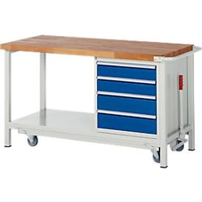 Werkbank serie 8162 - neerlaatbaar - verrijdbaar - 4 schuifladen - B 1500 x D 700 x H 880 mm