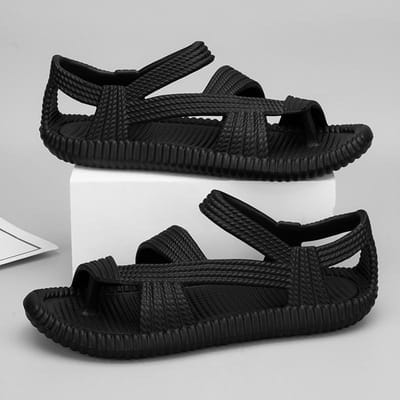 Nieuwe Zomer Hoge Kwaliteit Mode Heren Sandaal Retro Romeinse Sandalen Outdoor Koppels Strand Schoenen Comfortabele Open-Teen Wolk Slippers 39 black