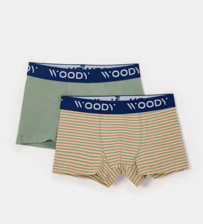 Woody Jongens Boxershorts – Duopack – Effen & Gestreept – Zacht Biokatoen – Comfortband - 8 jaar (Maat 128)
