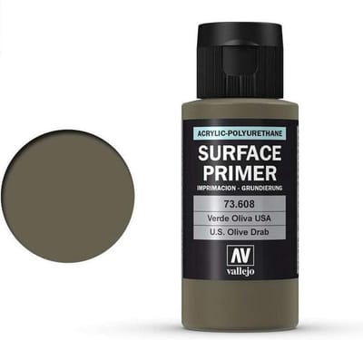 Vallejo Hobbyverf Acrylverf - 73608 US Olive Drab - Primer - Acryl (60 ml) Verf flesje - 60 ml