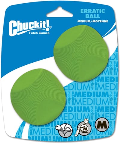 Chuckit! Erratic Ball - Hondenspeelgoed - Hondenbal - Stuiterend hondenspeeltje - Rubber - Medium - Ø6 cm - 2 Stuks