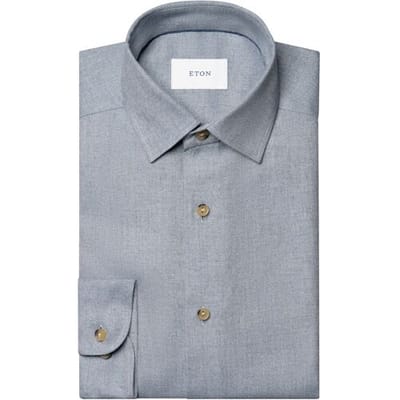 Eton Overhemd Solid Color Double-Twisted Yarn Cotton Flanel Blauw / male
