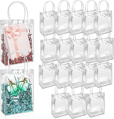Set van 25 Transparante Cadeauzakken met Handvatten, Herbruikbare PVC Tassen voor Verjaardagen, Bruiloften en Babyshowers, Ideaal voor Geschenken en Winkelen