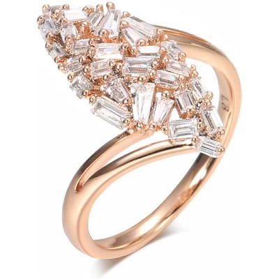 Nouveautés Bague Large Or Rose Incrustation Micro-Cire Zircon Naturel Anneaux losange creux pour femmes Mariage Fête Bijoux fins 11 beige
