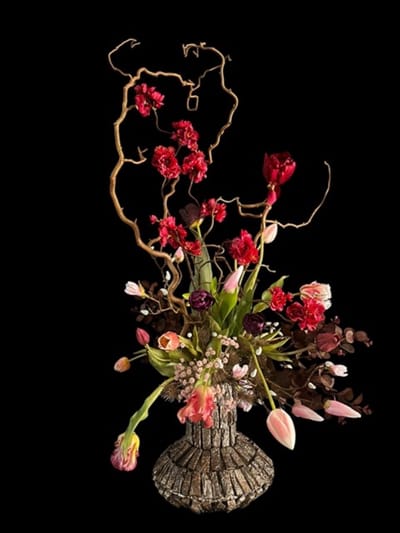Kunstbloemstuk Bordeaux & Donkerroze - Luxe Vaas - Hotel Chique - 110 cm - Seta Fiori
