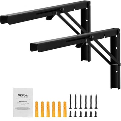 VEVOR opvouwbare plankdragers, 613 x 254 x 48 mm, 2-pack, robuuste zwevende plankdragers, plankdragers, 5 mm dikke matzwarte L-vormige plankdrager, stalen plankdragers met een draagvermogen van 136,1 kg