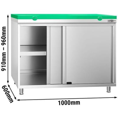 GGM Gastro Edelstahl Arbeitsschrank PREMIUM - 1000x600mm - mit Schiebetür - inkl. Schneideplatte Grün