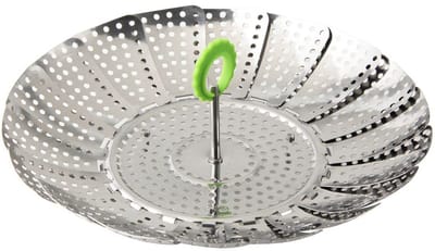 Stoominzet Pan - Gezond Koken - Groenten Stomen - Flexibel Verstelbaar - Ø 24 cm - Zilver Groen