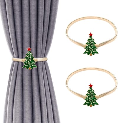 Dailygoods- Gordijnbanden 2 Stuks - Kerstboom Gordijnhouders - Veerbinden - Gordijnbinders - Decoratie - Geschikt voor Woonkamer/Slaapkamer
