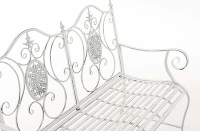 CLP Tuinbank PUNJAB, met romantische ornamenten, zitbank, tuinbankje, tuinmeubel, buitenbank, decoratiebank, balkonbank, terrasbank, serrebank, parkbank, landhuisstijl, country life stijl, metaal met poedercoating, 120 x 50 cm, antiek/wit
