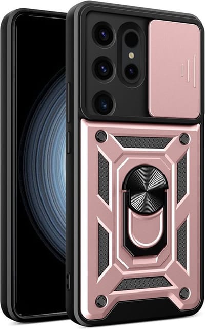 MobyDefend Hoesje - Geschikt voor Samsung Galaxy S24 Ultra - Pantsercase Met Draaibare Ring - Rosé