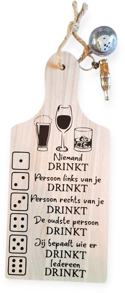 Drank drink spelletje tekstbord compleet spel dobbelen dobbelspel alcohol avondje vermaak grappig cadeau leuk kado