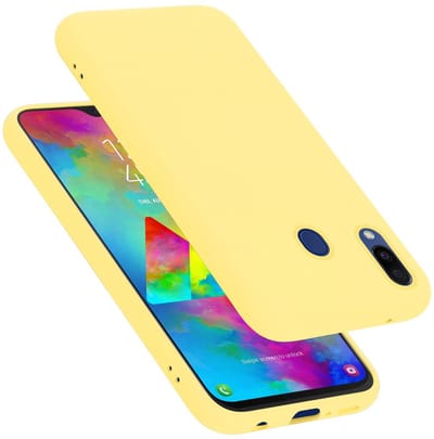 Cadorabo Hoesje geschikt voor Samsung Galaxy M20 in LIQUID GEEL - Beschermhoes gemaakt van flexibel TPU silicone Case Cover