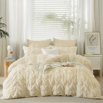 Dailygoody - Seersucker Beddengoed - Dekbedovertrekset - Zacht en ademend - Beige en geel - Microvezel - Modern en romantisch - Geschikt voor volwasse...