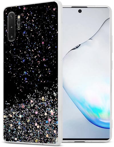 Cadorabo Hoesje geschikt voor Samsung Galaxy NOTE 10 PLUS in Zwart met Glitter - Beschermhoes van flexibel TPU silicone met fonkelende glitters Case Cover Etui