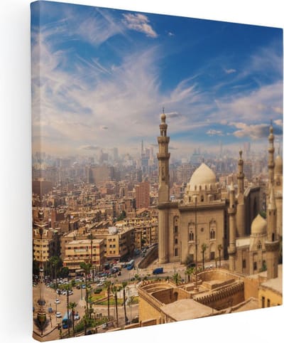 Artaza Canvas Schilderij Skyline Caïro - 30x30 cm - Klein - Wanddecoratie Moskee - Muurdecoratie Islamitisch - Kamer Accessoires