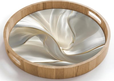 Dienblad rond 40x40 cm - Schootdienblad hout - Stof - Plooien - Goud - Borrelplank rechthoek - Plateau houten dienbladen