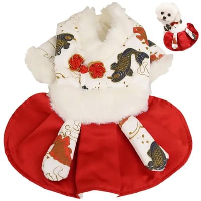 OLOEY Nieuwjaarsrokje met honden-warme kattenjurk- cheongsam- winterkleding voor huisdieren- kerstkostuum voor katten- teddybeer- bichon- kleine en middelgrote honden (XL (borstomtrek 50 cm))