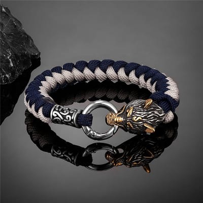 Retro Noorse Odin's Wolf Survival Armbanden Heren Viking Geri&Freki Roestvrijstalen Paracord Touw Armbanden Handgemaakte Outdoor Sieraden 21cm gray