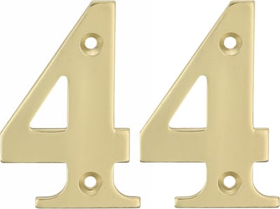 AMIG Huisnummer 44 - massief messing - 10cm - incl. bijpassende schroeven - gepolijst - goudkleur
