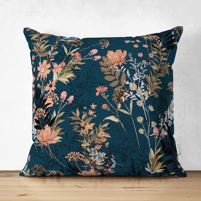 De Groen Home BLOEM Sierkussen Velvet - 45x45 - Donkerblauw - Inclusief binnenkussen - Aan beide zijdig bedrukt